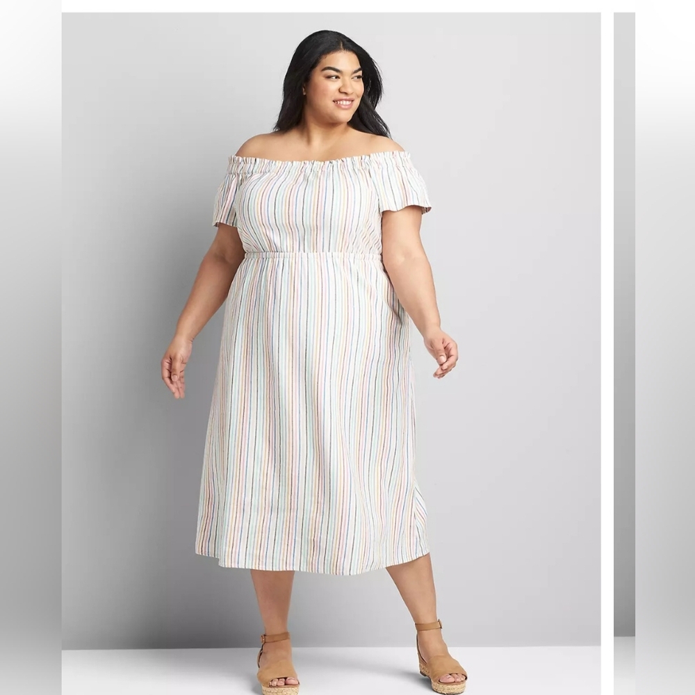 Lane Bryant Off Shpulder Striped Multicolor Women's Midi Dress 18/20